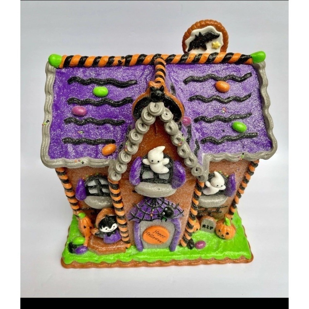 Halloween Gingerbread Spooky Haunted House 14" Light Up LED Clay Dough Ghost Cat